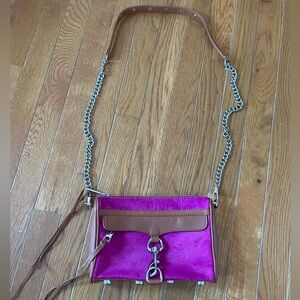 Rebecca Minkoff hot pink Mini MAC calf hair crossbody bag‎ with silver chain